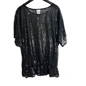 NWT Jaclyn Smith Sequin Sheer Business Casual Blouse Black